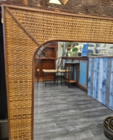 Pair "Uttermost" Rectangular Ratan Framed Wood MIrrors 36"h x 27"w