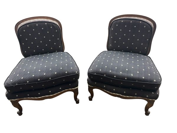 Pair Navy Victorian Slipper Chairs, 22x25x31"