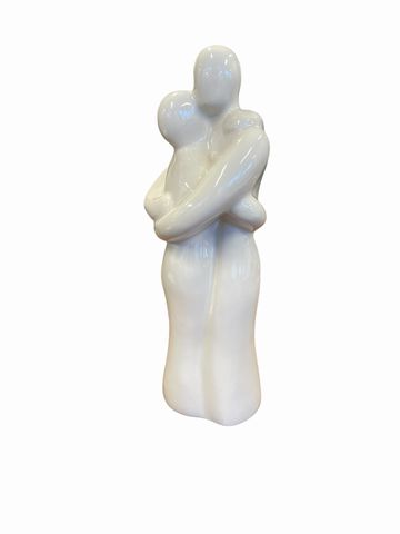 White ceramic statue, couple embracing, 15.5"H