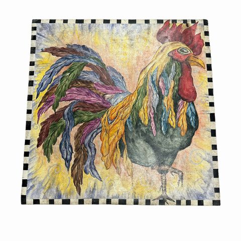 Rooster Floor Cloth 42"Sq. w Blk/Wht Border