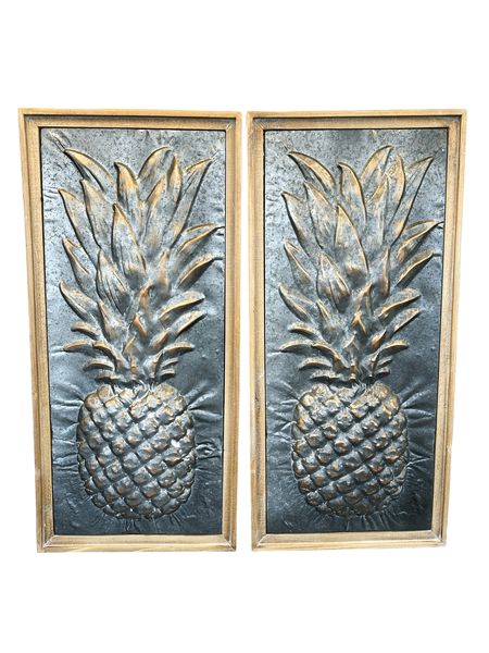 PAIR - Framed Metal Pineapples, 43x20"