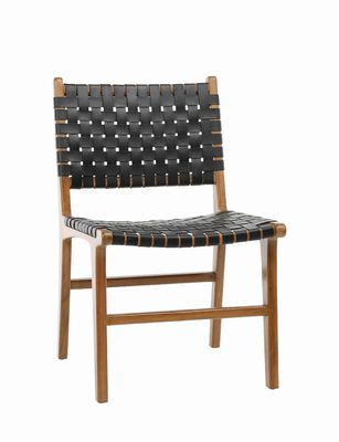 Gallagher Leather Dining Chair, Teak & Black