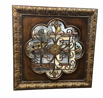 Lg Square Mirror w/Metal Accent on Top, 31x31"