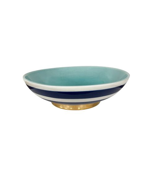 Threshold Porcelain Blue & White Striped Fruit Bowl 4" x 12"