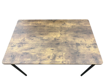 Black metal frame table w/ faux rustic wood top, 30" h, 42" w, 27.5" d