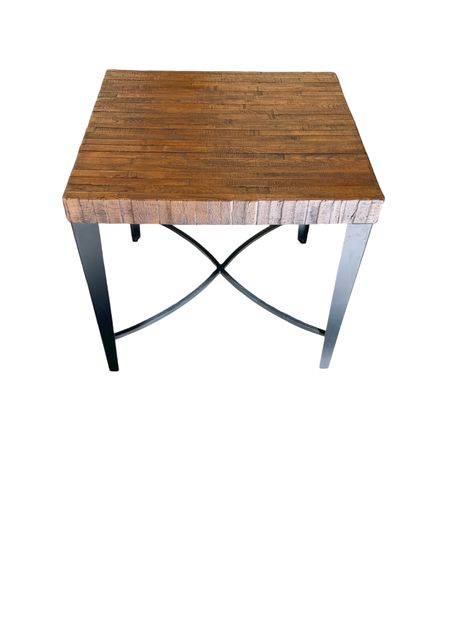 Contemp. End Table Woodblock w Forged Base 24"Hx23.5"SQ, 1of2