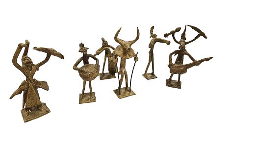 Set of 7 Brass Traditional Mossi Musician Figures