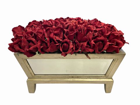 Thomasville mirrored planter w/roses, 16x9x12