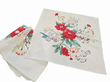 Set of 4 1950s Vintage Floral Napkins 17"sq