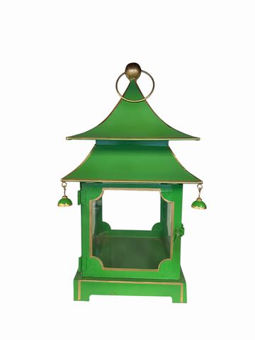 Green chinoiserie lantern, 9.5x9.5x17H