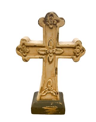 Distressed carved wooden cross, 5.5x9" h