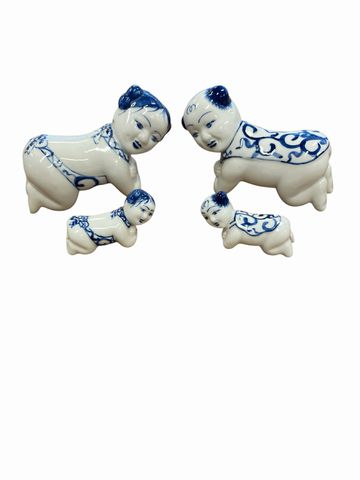 Four Piece Fine White,Blue -Chinese Pillow Babies -2 Boy & 2 Girls  Lg3x5"