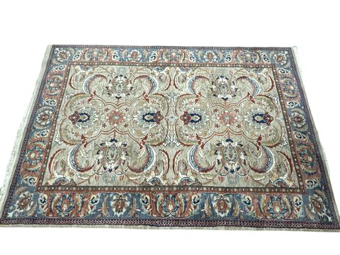 Pink/blue/rust 100% wool Oriental rug, 72.75x110"