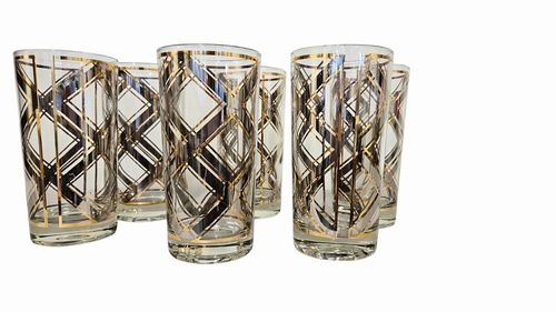 6 pc MCM George Briard  Gold w Black Highball Glasses