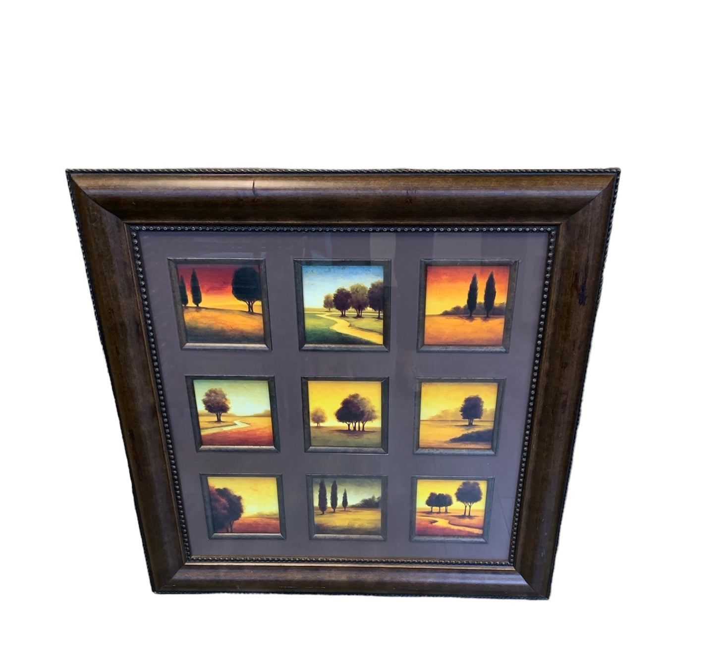 Wall Art Large Frame  with 9 Windows Hard Wood Trees 32"Hx31"W