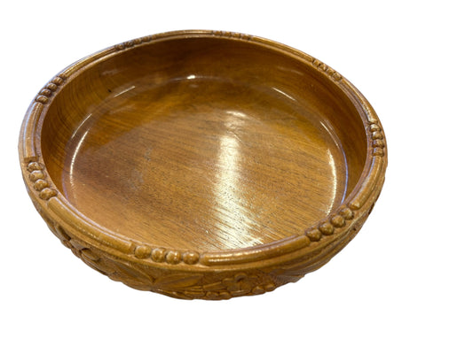 Japanese carved wood shallow bowl, 8.5" diam.