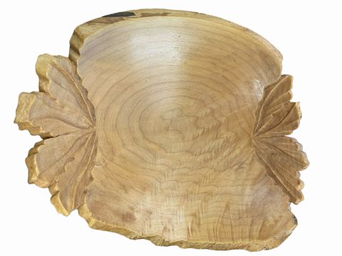 Signed carved curly maple bowl, 13x10.75x3"