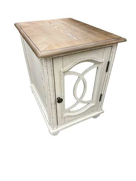 White End Table w/ Mirrored Door, 24x18x25