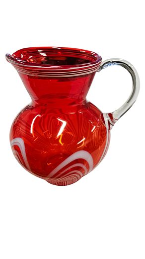 Durand Red w Wht Glass Pitcher 8"H x 7"Dia