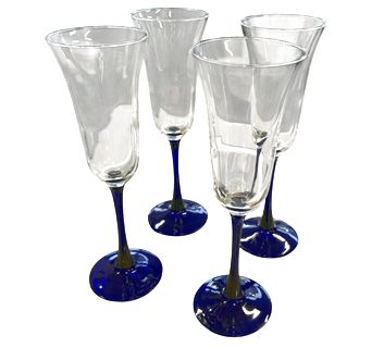 Set of 4 MCM cobalt blue stem champagne flutes, 8.75"