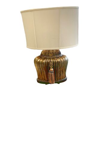 Gold & Silver Metal Table Lamp w/Beaded Tassel25'x17"