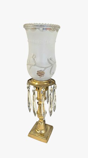 Pr. Vintage Brass/Crystal drops/Hurricaines Lamps 14"H