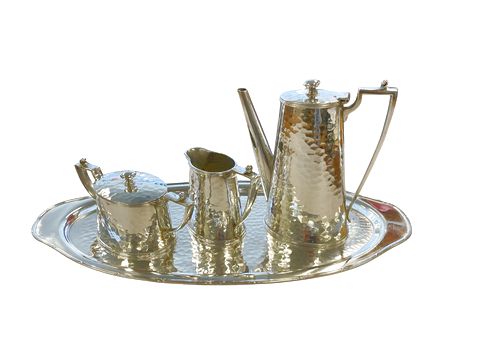 Four Piece Van Bergh Tea Set-Hammered/Numbered