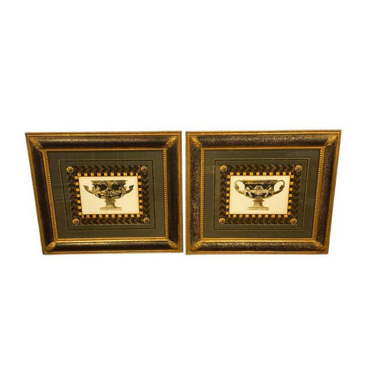 Pair, Wall Decor Black Urn Prints, Styled Frame 28"Hx32"W