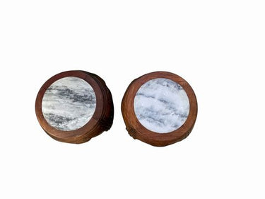 Pair of Chinese marble-top drum-shaped tabourets, 14H. 13D