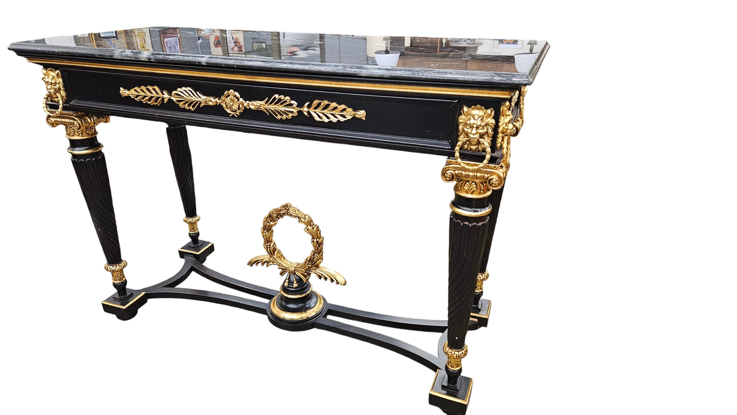 Black w Gold Regency Marble Top  Console Table 37"Hx52"LX22"D