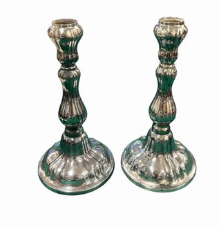 Pair of vintage silverplate candleholders, 7" h