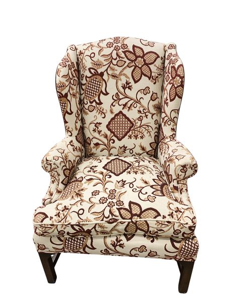 VTG Henredon Wingback Chair w/Crewel Fabric, 43x28"