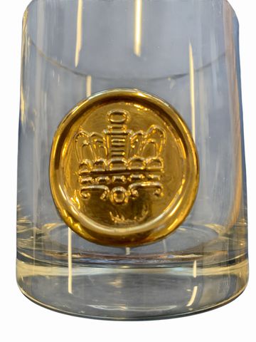 Pair Of Vintage Gold Crest Medallion Rocks Old Fashioned Glasses 4x4"
