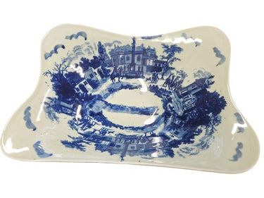 MCM Alabaster Stone Grape Bunch in Decorative Blue/Wht Bowl 9" x 13"w
