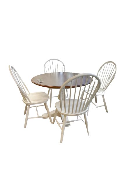 Round Farmhouse-Style Kitchen Table w/4 Chairs (White, 41"d, 30"h)