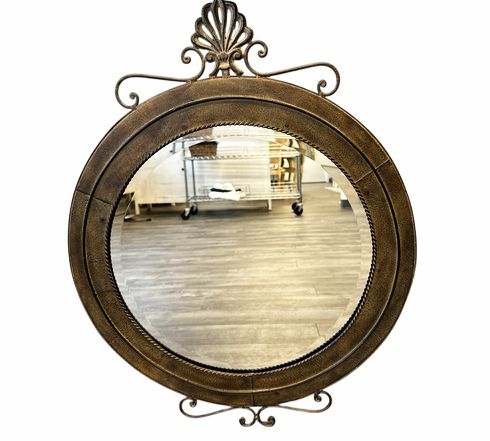 Round Distressed Metal Framed Mirror w/Accents, 25"d