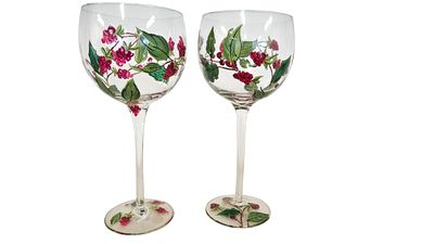 Pair Of Painted Wine Glasses 8"x4"