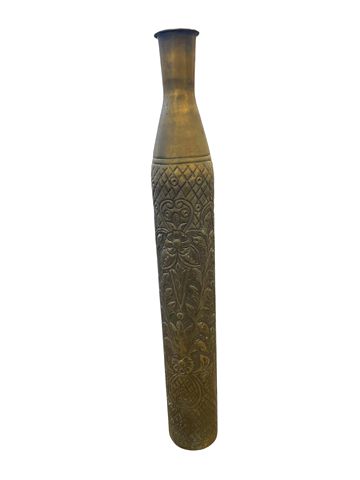 Embossed brass floor vase, 4.5Dx35H