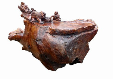 Vintage Lacquered Root Buddha Tea Table, H. 27 in. x W. 45 in. x D. 33 in.