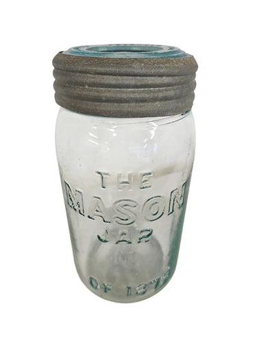 Antique, " The Mason Jar" of 1872, Bottom #54, Screw w Glass Lid 7.5"h