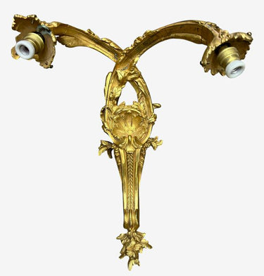 Pair of French Art Nouveau Dore' Bronze Sconces ca. 1900