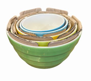 Set of 5 Crate and Barrel multicolored bowls, 5.5"-9.5" diam.