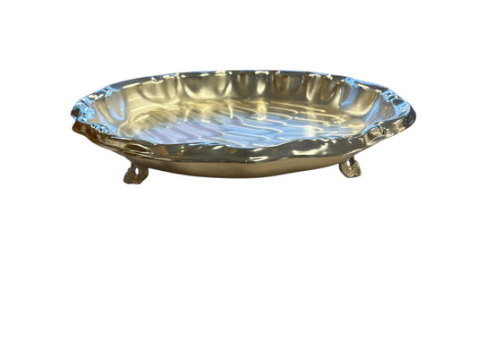 Footed round silverplate tray, 14.75" diam.
