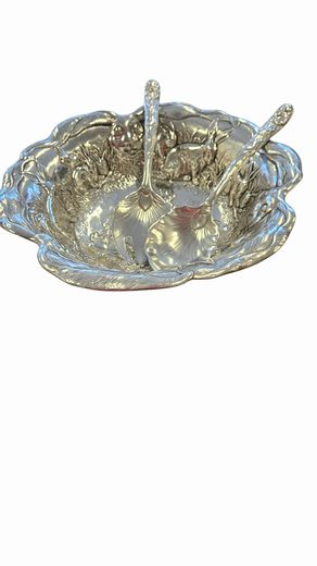 Aluminum Rabbits in Relief Salad Bowl + Servers 11"Dia x 5 'H