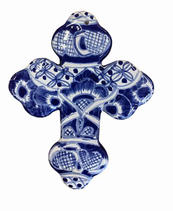 Blue/white Talavera cross (Mexico), 8.25x6.25"