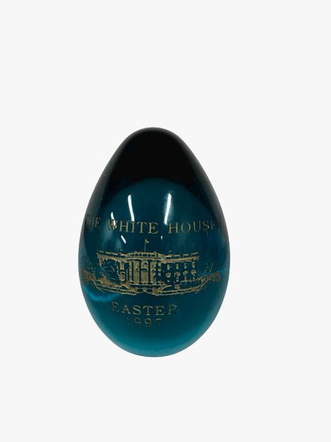 1997 White House Green Glass Easter Egg 3"ht