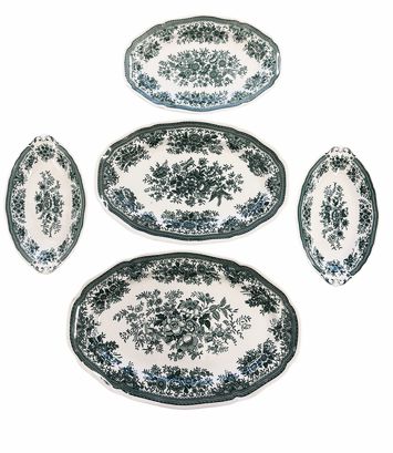 Set of 5 Villeroy & Boch green "Fasan" oval serving dishes, 9-14.5"