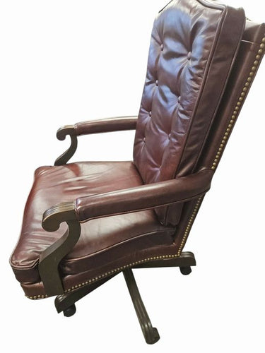 Drk Burgundy Ethan Allen Leather Traditional Armed Desk Chair 45"h x 28"d x25"w