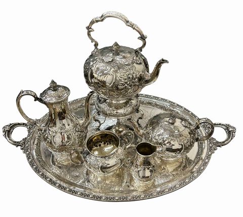 Martin Hall & Co. Sheffield Eng. Antique Victorian Silver Plated Tea Set w/Tray