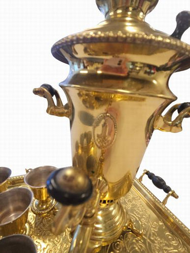 1980 Mosco Olympics, w Olympic Logo Mini Samovar Set, Tray, 6 cups